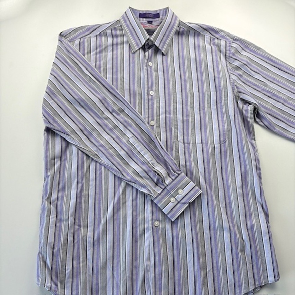 Alain Flusser Mens Striped Dress Shirt Long Sleeve‎ Button Down Size M Purple